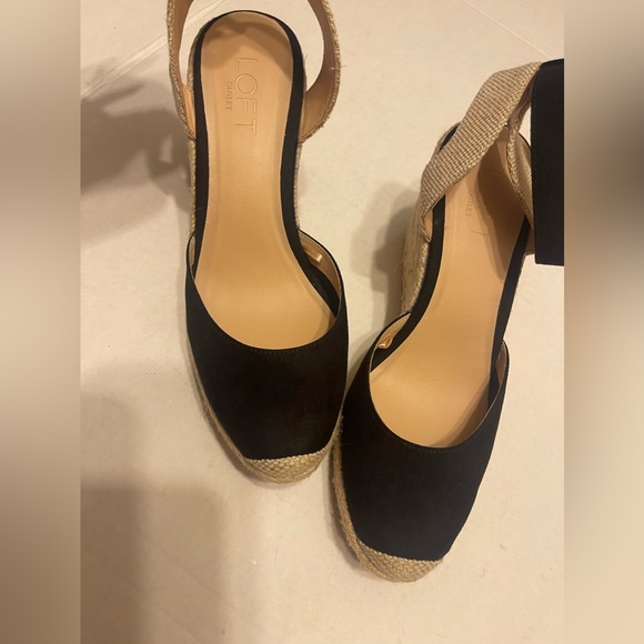 Loft Sandal Black Fabric Strap Ankle Rope Wedge 3 1/2in Size 7 - Picture 4 of 7